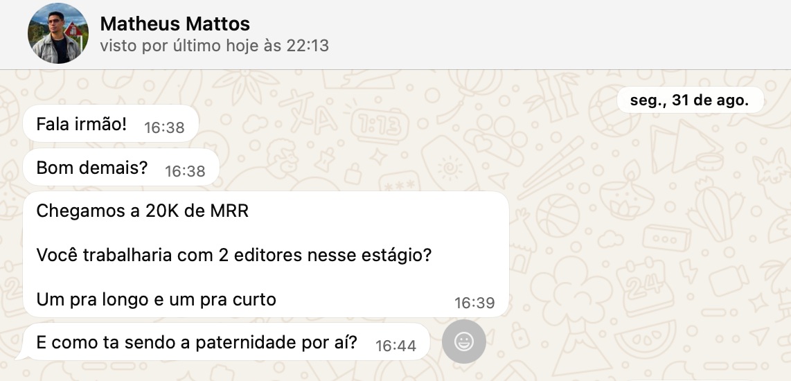 Mensagem: chegamos a 20K de MRR